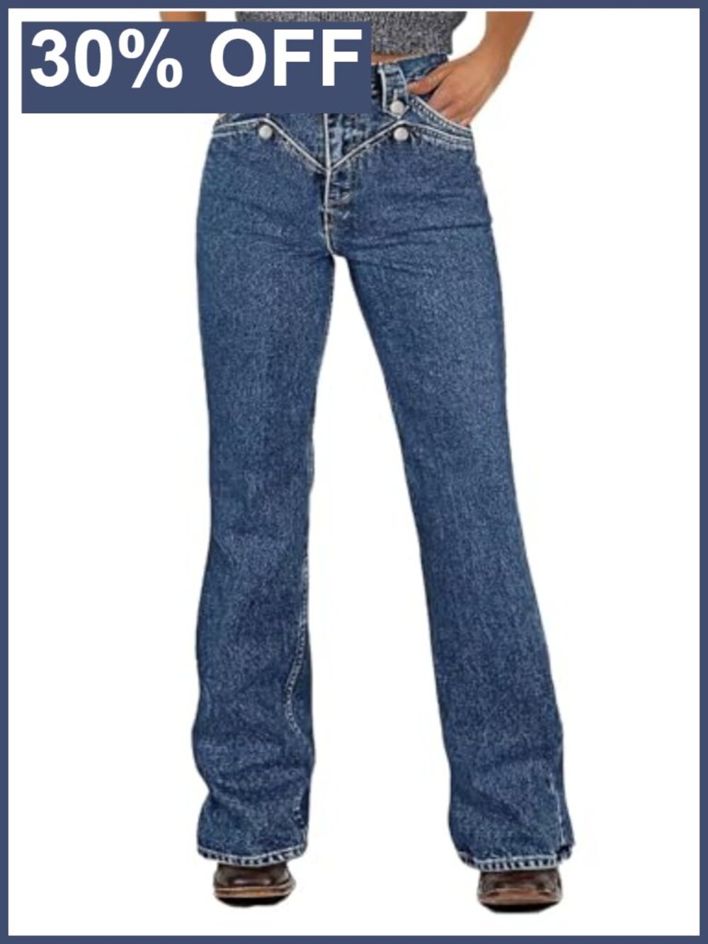 Womens High Rise Flare Bootcut Jeans Vintage Button Decor High Stretch Denim